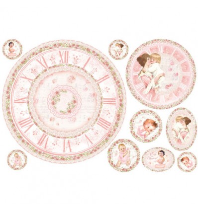 Papel arroz 33x48 Bebé y reloj rosa claro
