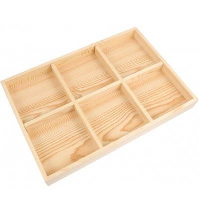 Bandeja 6 compartimentos de madera 28 x 17 x 7 cm de alto.