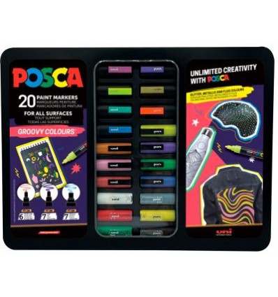 Caja Metalica "Pop Colours" 20 Rotuladores Uni-Posca